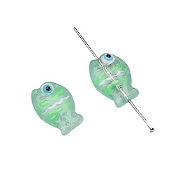 Аквамарин Ручная работа светящиеся бусины, бусины ручной работы, светится в темноте, рыба, аквамарин, 14x10 мм, отверстие : 1 мм
