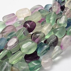 Fluorite Natural Fluorite Nuggets Bead Strands, Tumbled Stone, 13~18x10~13mm, Hole: 1mm, about 21~26pcs/strand, 15.74 inch