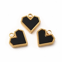 Черный Вакуумное покрытие pvd 304 подвески из нержавеющей стали, с акриловой, сердце, золотые, 12x11x3 мм, отверстие : 2 мм