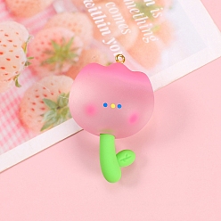 Pink Большие подвески из непрозрачной смолы, с золотыми тонами железных петель, цветок, розовые, 60x40 мм