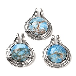 Апатит Натуральный апатит подвеска, плоские круглые подвески со стойкой, фурнитура из латуни платинового цвета, без кадмия и без свинца, 28x22x8 мм, отверстие : 2x4 мм