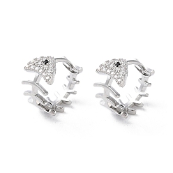 Платинированный Латунные микро проложить серьги обруча кубического циркония, рыбьей костью, Реальная платина, 11x6 мм