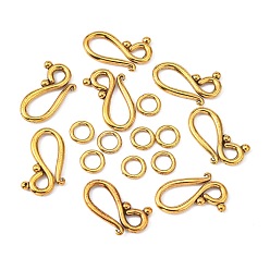 Antique Golden Tibetan Style Hook and Eye Clasps, Antique Golden, Lead Free, Cadmium Free and Nickel Free, Hook: 12x20.5mm, Eye: 7.5mm, Hole: 5mm