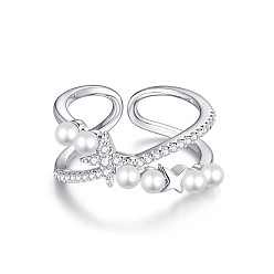 Платина Латунные открытые манжеты для женщин, С жемчужиной смолы, платина, размер США 8 (18.1 мм)