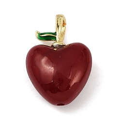 Темно-Красный Латунь эмаль подвески, яблоко, с ABS имитации жемчуга, без свинца и без кадмия, долговечный, стойки покрытие, реальный 18 k позолоченный, темно-красный, 20x14x9 мм, отверстие : 4x2 мм
