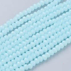 Бледно-бирюзовый Стеклянные бусины, имитация нефрита , граненые, рондель, бледные бирюзовая, 2.9~3.3x2~2.5 мм, отверстие : 0.5 мм, около 144~150 шт / нитка, 35~37 см