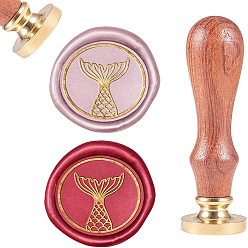 Золотой DIY альбом, латунные сургучные печати и деревянные ручки, форма хвоста русалки, золотые, 8.9x2.5 см, марки: 25x14.5 мм