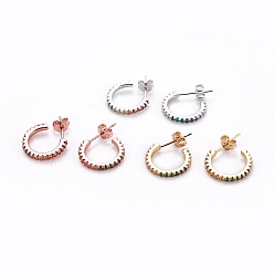 (52) Непрозрачная лаванда Латунные микро проложить серьги стержня кубического циркония, серьги-кольца, с латунными гайками для ушей, кольцо, красочный, разноцветные, 15x2 мм , штифт: 0.7 мм