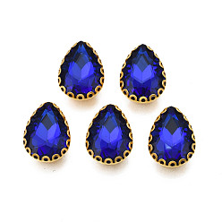 Средно-синий Шить на горный хрусталь, прозрачные стеклянные стразы, с настройками железного зубца, граненые, слеза, светло-синий, 14.5x10.5x5.5 мм, отверстие : 1 мм