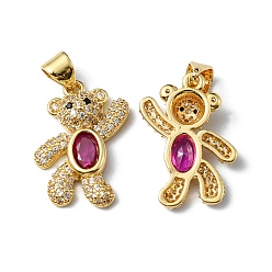 Фуксиновый Стойка металлическая латунная микропрофилированная кубическая циркония подвески, без кадмия и без свинца, долговечный, реальный 18 k позолоченный, медведь, красно-фиолетовые, 19.5x12.5x4.5 мм, отверстие : 4x3.3 мм