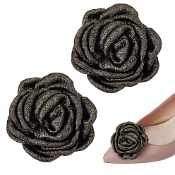 Черный 2 шт. полиэстеровые пряжки для обуви, с железными зажимами, цветок, чёрные, 56x58x30 мм