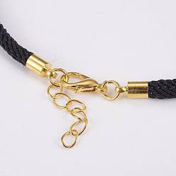 Golden Nylon Cord Bracelet Making, with Brass End Chains and Findings, Black, Golden, 8-1/8 inch(205mm)x3mm, Hole: 3mm