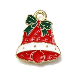 Christmas Bell Подвески из эмали и сплава, золотые, Рождественская серия, Рождественский колокольчик, 17x14x1 мм, отверстие : 1.8 мм