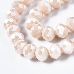 Navajo White Electroplate Glass Beads Strands, Pearl Luster Plated, Faceted, Rondelle, Navajo White, 3.5x3mm, Hole: 0.4mm, about 123~127pcs/strand, 13.7~14.1 inch(35~36cm)