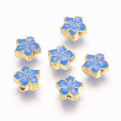 Bleu Dodger Des perles d'émail en alliage, fleur, or et de lumière, Dodger bleu, 7x7.5x3mm, Trou: 1mm