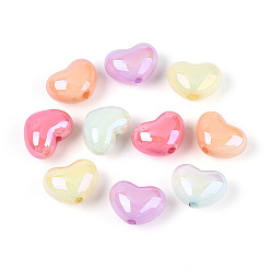 (52) Непрозрачная лаванда Светящееся УФ-покрытие непрозрачных акриловых бусин, радужный, сердце, светится в темноте, разноцветные, 10x13x8 мм, отверстие : 1.8 мм
