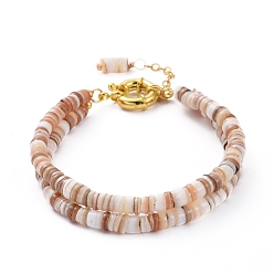 Antique White Dyed Natural Shell Multi-strand Bracelets, with Brass Cable Chains and Spring Ring Clasps, Golden, Antique White, 8-1/4 inch(21cm)