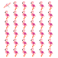 Pink 40Pcs Iron Drawomg Pins, with Opaque Resin, Flamingo Shape, Platinum, Pink, 16.5mm