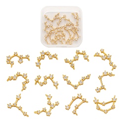 Constellation 12 шт 12 стиль латунные микропрозрачные подвески с кубическим цирконием, долговечный, реальный 18 k позолоченный, созвездий, 12 созвездия, 7~12x13~17x2.5 мм, отверстие : 0.7 мм