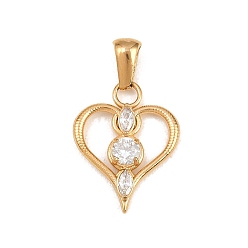 Настоящее золото 18K 316 хирургические подвески из нержавеющей стали с микропаве из прозрачного кубического циркония, сердце прелести, вакуумное покрытие pvd, реальный 18 k позолоченный, 20x15.5x3 мм, отверстие : 5x2 мм