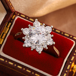 Платина Кольца для женщин с латунным паве из кубического циркония, снежинка, платина, размер США 7 (17.3 мм)