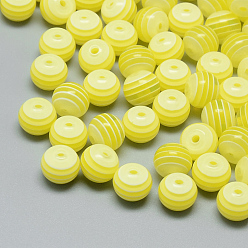 Желтый Прозрачная полоса смолы бусины, круглые, желтые, 8 мм, отверстие : 1.6~2 мм