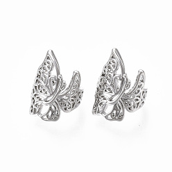 Real Platinum Plated Brass Cuff Earrings, Nickel Free, Butterfly, Real Platinum Plated, 17x9mm