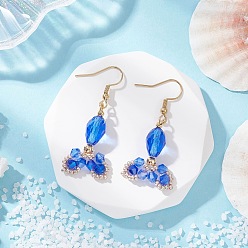 Синий Серьги-подвески из нержавеющей стали и стекла «рыбий хвост», реальный 304 k позолоченный, синие, 18 мм