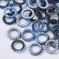 Midnight Blue ABS Plastic Imitation Pearl Linking Rings, Rainbow Gradient Mermaid Pearl, Round Ring, Midnight Blue, 14x3mm, Inner Diameter: 10mm, about 1000pcs/bag