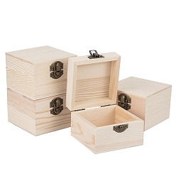 BurlyWood Wooden Storage Boxes, Jewelry Boxes, with Metal Clasps, BurlyWood, 9.9x9.1x6.5cm, Inner Diameter: 76x75mm