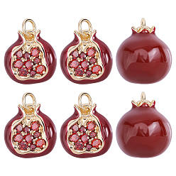 Dark Red Brass Enamel Charms, Pomegranate Charms, Golden, Dark Red, 11.5x11.5x7.5mm, Jump Ring: 4x0.8mm, Inner Diameter: 2.5mm