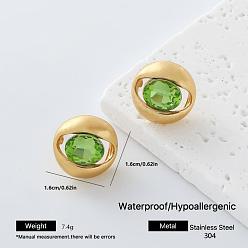 Golden 304 Stainless Steel Rhinestone Stud Earrings for Women, Eye, Golden, 16x16mm
