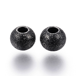 Electrophoresis Black 304 Stainless Steel Textured Beads, Round, Electrophoresis Black, 6x5mm, Hole: 2mm