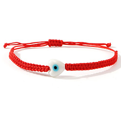 Красный Браслеты из бисера и стеклянных бусин в стиле бохо, регулируемые браслеты из волоконного шнура для женщин, сердце с сглаза, красные, внутренний диаметр: 11 дюйм (28 см)