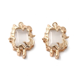 Белый Латунь стекло кулоны, прямоугольные, граненые, золотой свет, белые, 22x15x5.5 мм, отверстие : 1.3 мм