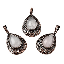 Хрусталь Подвески в форме слезы из натурального кварца, Подвески из горного хрусталя в винтажной латунной рамке красно-медного оттенка., 34.5x23.5x7.5 мм, отверстие : 8x5 мм