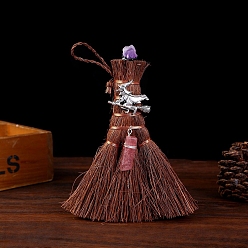 Witch Мини-деревянный кулон с метлой ведьмы викки, украшения, автомобильные подвесные украшения, бусы с аметистом, ведьма, 150x100 мм