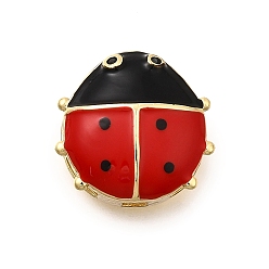 Красный Подвески для часов из латунной эмали, реальный 18 k позолоченный, коровка, красные, 14x14.5x6.5 мм, Отверстие : 2.5x2.5 мм & 12.5x2.5 мм