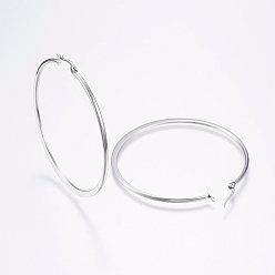 Stainless Steel Color 304 Stainless Steel Big Hoop Earrings, Hypoallergenic Earrings, Flat Ring Shape, Stainless Steel Color, 12 Gauge, 54~56x2mm, Pin: 0.7x1mm