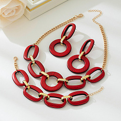 Золотой Комплект из акриловой овальной цепочки с подвеской и серег-гвоздиков, сплав ювелирных изделий, золотые, 405 мм