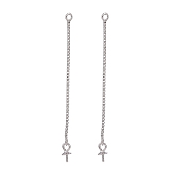 Платина Модные серьги с родиевым покрытием 925 серьги из стерлингового серебра, за половину пробурено бисера, платина, 44x3 мм, отверстие : 2 мм, штифты : 0.7 мм