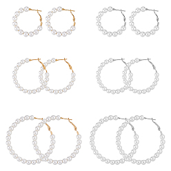 Платиновый & Золотой 6 пары 6 стильные пластиковые серьги-кольца с имитацией жемчуга и железными штифтами для женщин, платиной и золотом, 35.5~56x34~54x6 мм, 1 пара / стиль