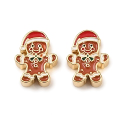 Gingerbread Man Латунь эмаль бисера, без свинца и без кадмия, долговечный, стойки покрытие, реальный 18 k позолоченный, Колобок, 15x11.5x5 мм, отверстие : 3x2 мм