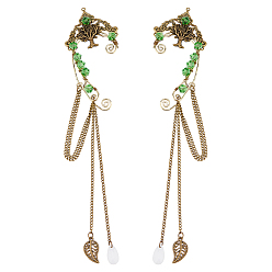 Дерево 1 пара серег-каффов из сплава в форме дерева, со стеклом, античная бронза, дерево, 182x37x10 мм