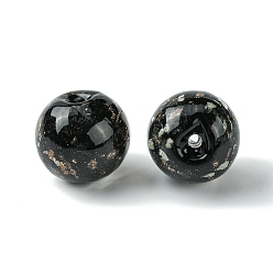 Черный Светящиеся бусины лэмпворк из золота и песка ручной работы, светится в темноте, круглые, чёрные, 14.5x13 мм, отверстие : 2 мм