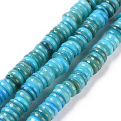 Deep Sky Blue Shell Beads Strands, Dyed, Disc, Deep Sky Blue, 4.9~6x0.4~6mm, Hole: 1.4mm,  about 15.94 inch~16.14 inch(40.5~41cm)