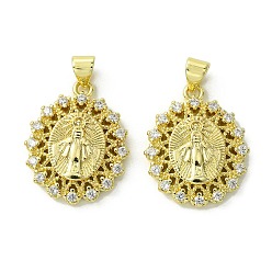 Oval Латунные микро проложить кубического циркония подвески, без кадмия, без никеля и без свинца, реальный 18 k позолоченный, овальные, 23x18x3.5 мм, отверстие : 4x3 мм