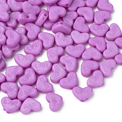 Средняя Орхидея Непрозрачные акриловые бусины, окрашенные, сердце со словом "love", средне орхидеи, 10x13.5x4.5 мм, отверстие : 1.8 мм, Около 2300 шт / 500 г