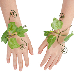 Green 1Pair Leaf Pvc with Iron wire Upper Arm Cuff Bangles for Women, Green, 20-7/8 inch(53cm)