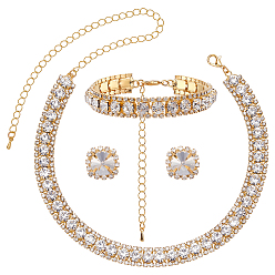 Golden 1 Bag Alloy Rhinestone Jewelry Sets, Including Earring, Bracelet, Necklace, Golden, 314mm
